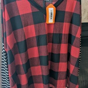 Love Red and Black Plaid V-Neck Top